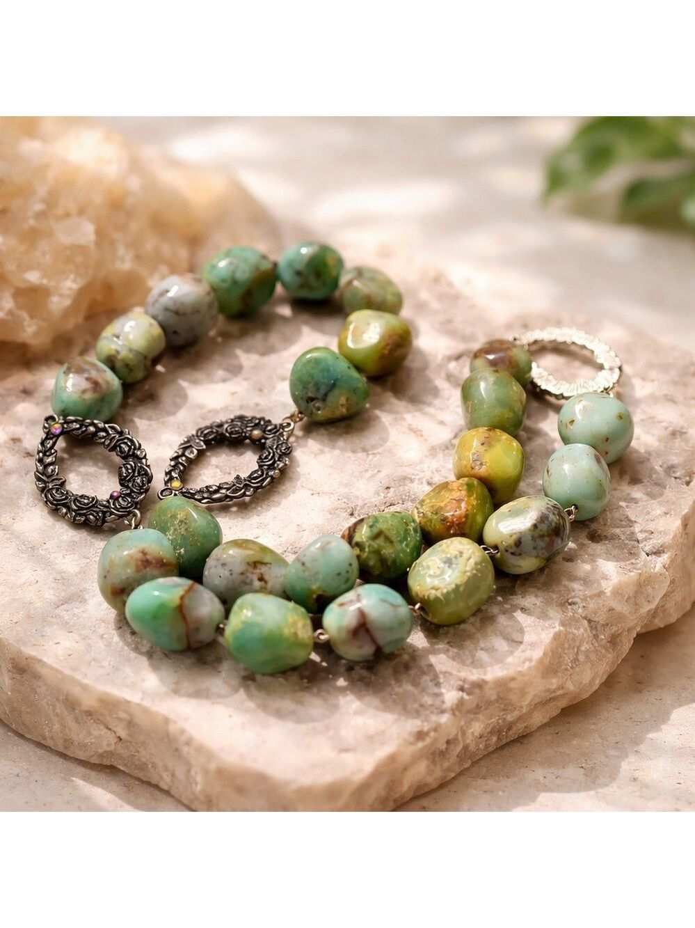 High-Grade Ocean Oracle Natural Green Opal Necklace – Mermaid Priestess Stone